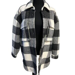 Abercrombie & fitch Oversized Jacket Women M Black White Buffalo Plaid Shacket